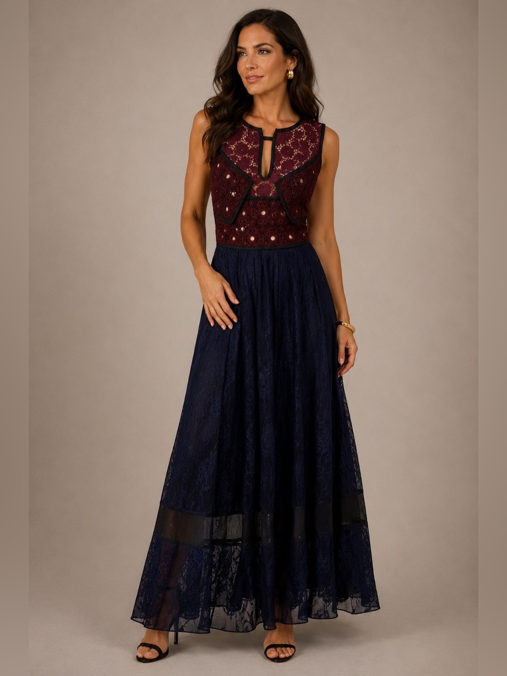 Burberry Prorsum NWT Lace Midi Dress Italy Burgundy Navy High Low EU42 US6